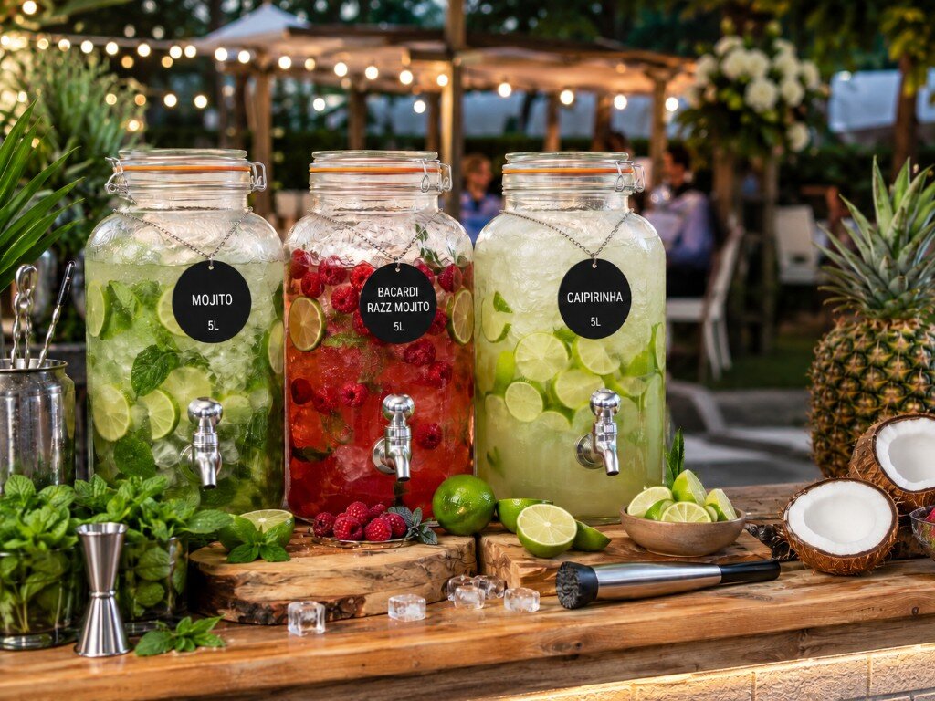 5-Liter Glasgebinde: Mojito, Bacardi Razz Mojito und Caipirinha