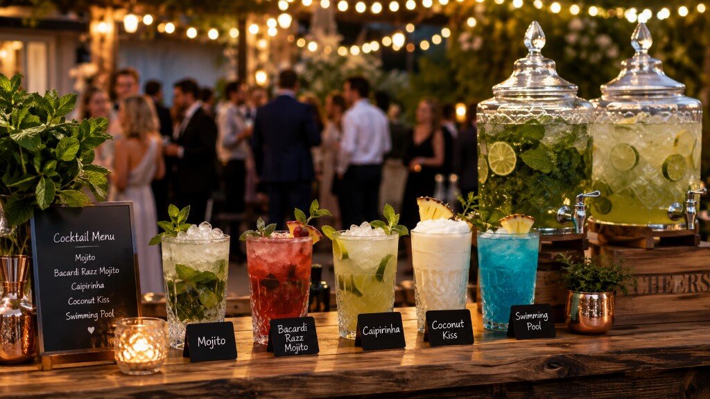 Cocktail-Bar mit Menü und Signature Drinks bei einem Abend-Event
